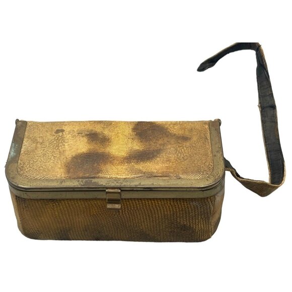 vintage snap lid box trinket collector brown unsure material 8x4x3" READ - Picture 1 of 7